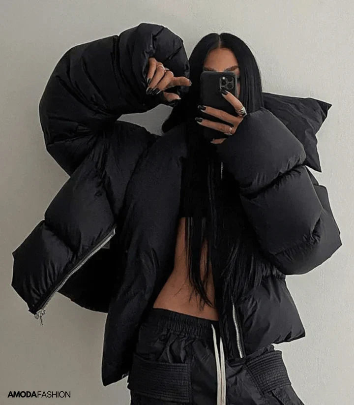 Oversized puffer jacket with turtleneck