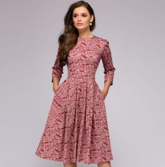 Puff Sleeve Midi Dress for Women in Retro Floral Pattern