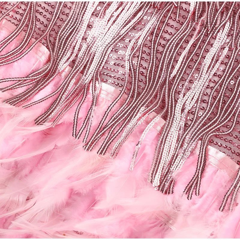 Sequin Cocktail Dress with Feather Trim for Women