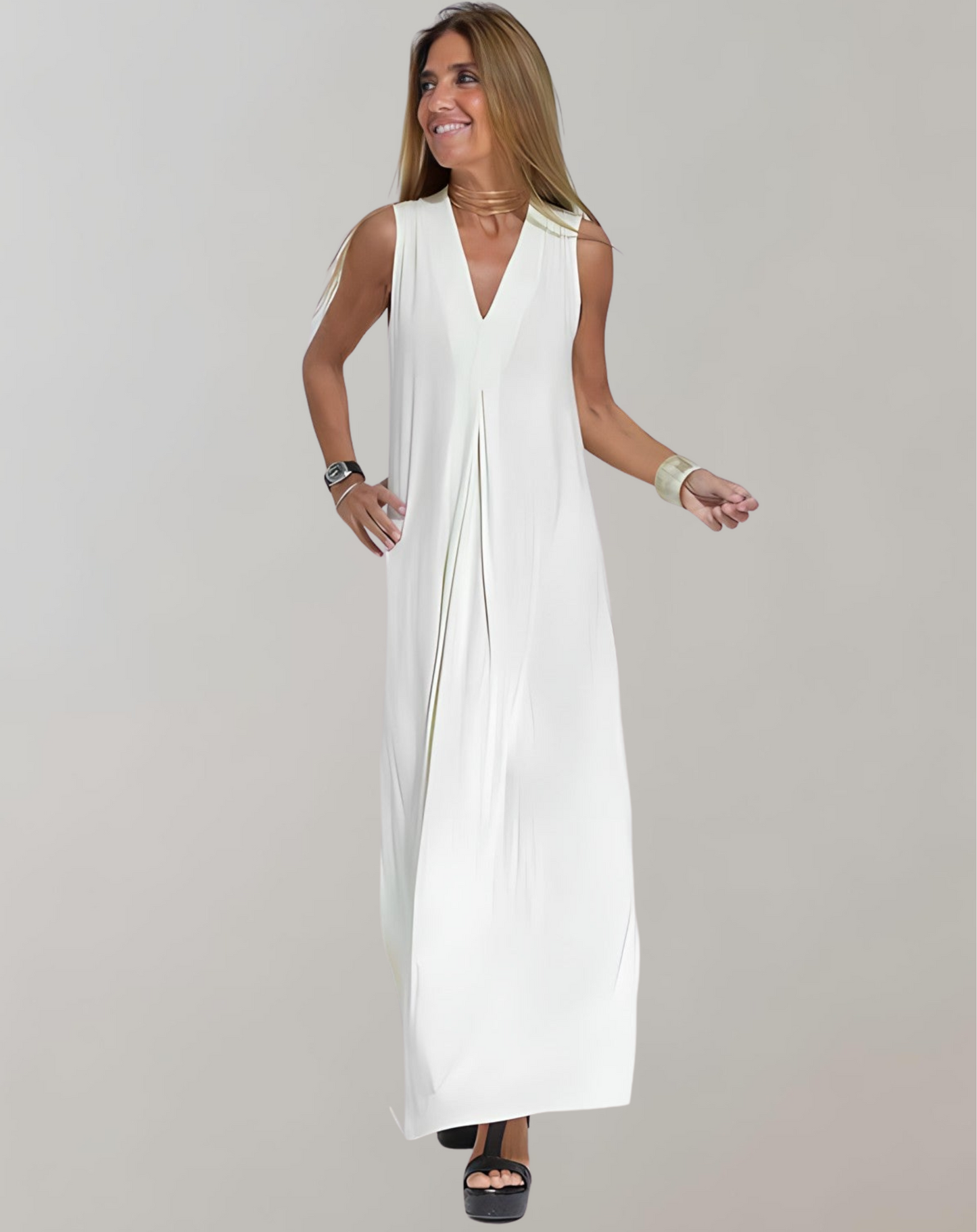 Women's Summer Maxi Dress with V Neck and Light Fabric