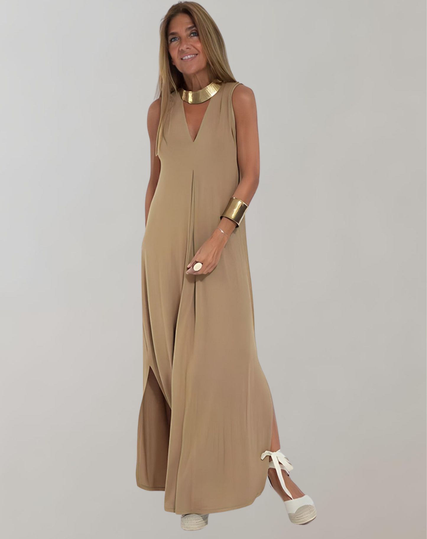 Women's Summer Maxi Dress with V Neck and Light Fabric