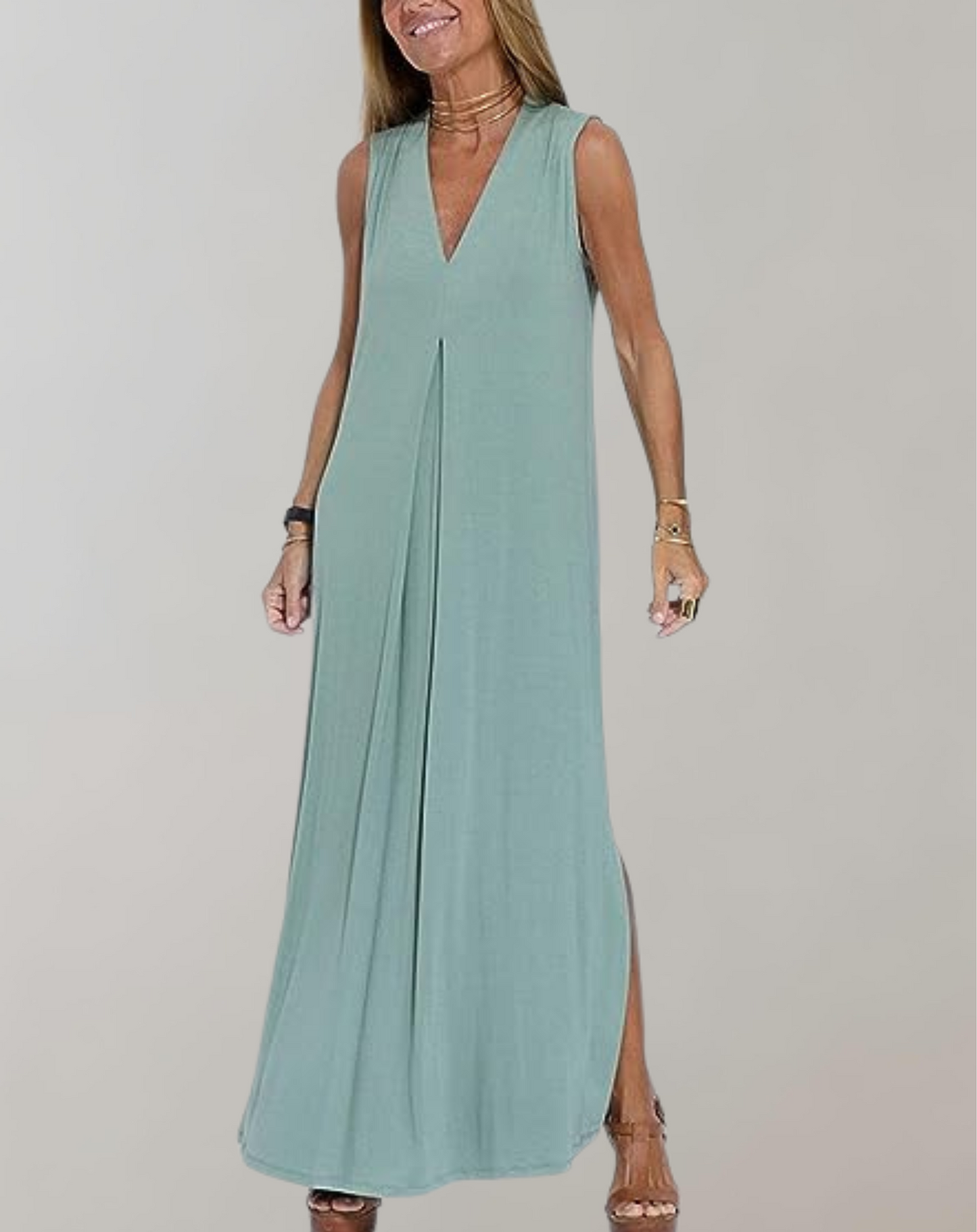 Women's Summer Maxi Dress with V Neck and Light Fabric