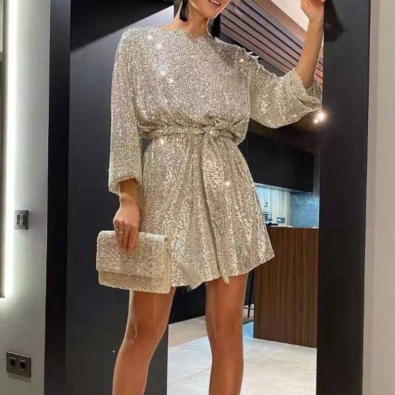 Women’s Sequin Mini Party Dress - Short Evening Outfit