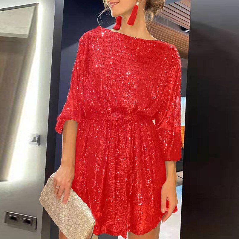 Women’s Sequin Mini Party Dress - Short Evening Outfit