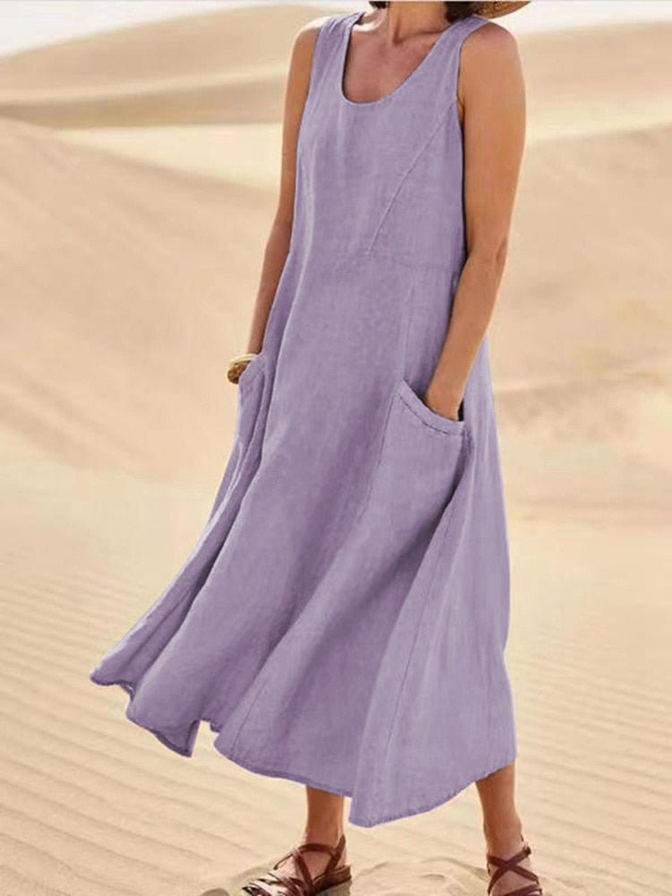 Women's Lightweight Sleeveless Dress with Smooth Stretch Fabric