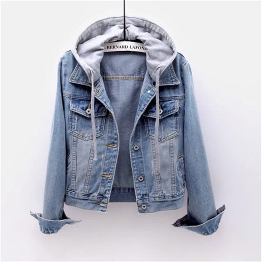 Chloe - Women's Denim Jacket with Removable Hood