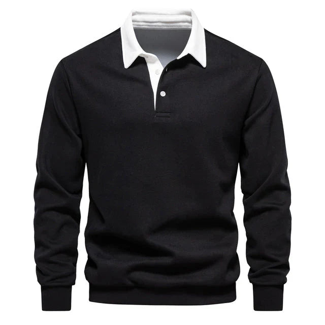 Henry - Elegant Men's Long Sleeve Polo Shirt with Classic Collar