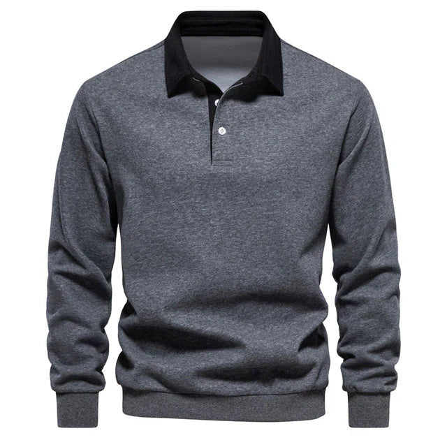 Henry - Elegant Men's Long Sleeve Polo Shirt with Classic Collar