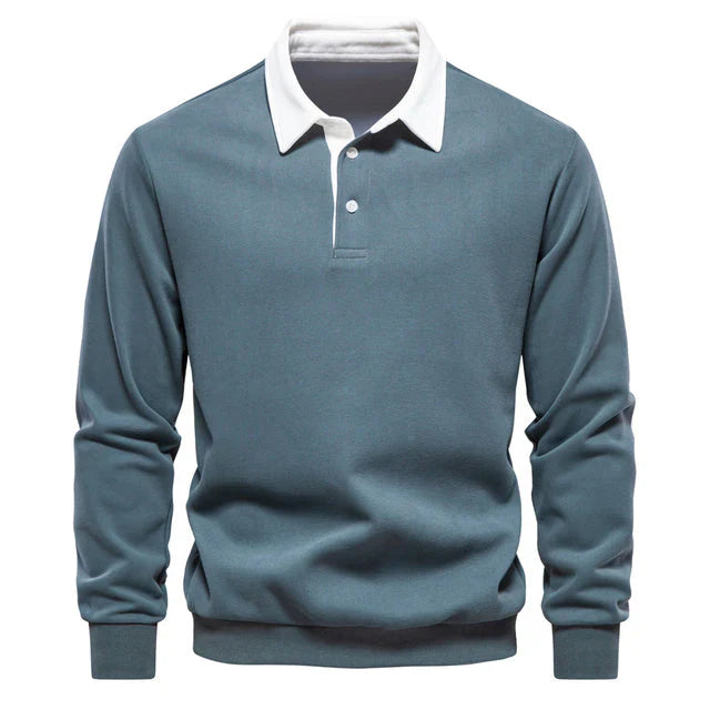 Henry - Elegant Men's Long Sleeve Polo Shirt with Classic Collar
