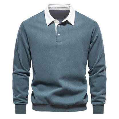 Henry - Elegant Men's Long Sleeve Polo Shirt with Classic Collar