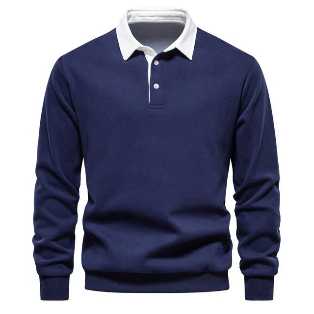 Henry - Elegant Men's Long Sleeve Polo Shirt with Classic Collar
