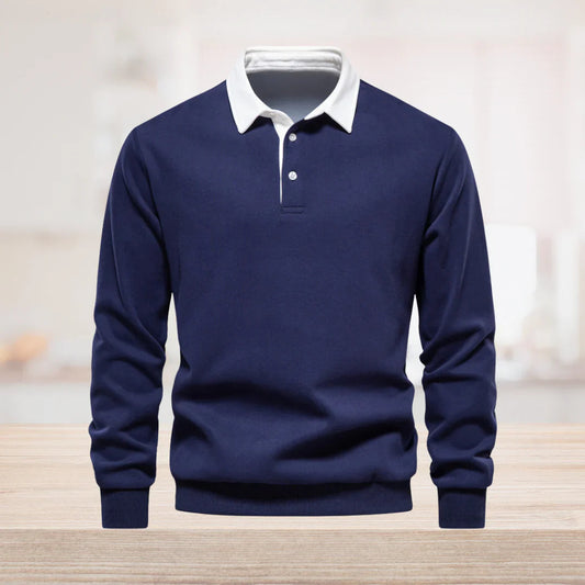 Henry - Elegant Men's Long Sleeve Polo Shirt with Classic Collar