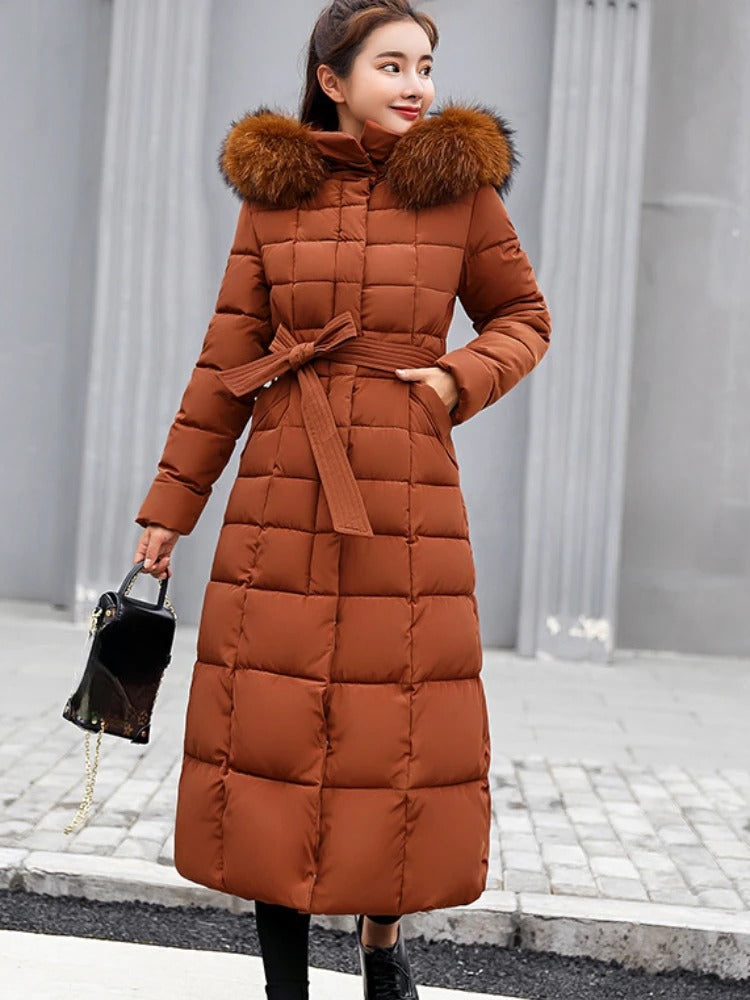 Luella - Longer warm winter coat with belt for women
