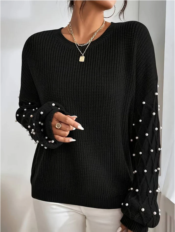 Miana - Women's knitted sweater with pearls