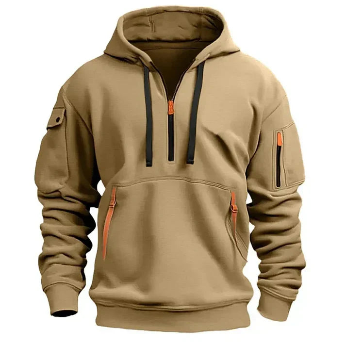 Oscar - Sporty Men's Hooded Sweatshirt with Half Zipper