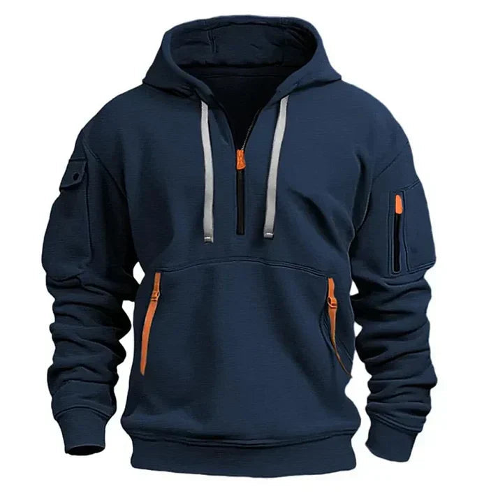 Oscar - Sporty Men's Hooded Sweatshirt with Half Zipper