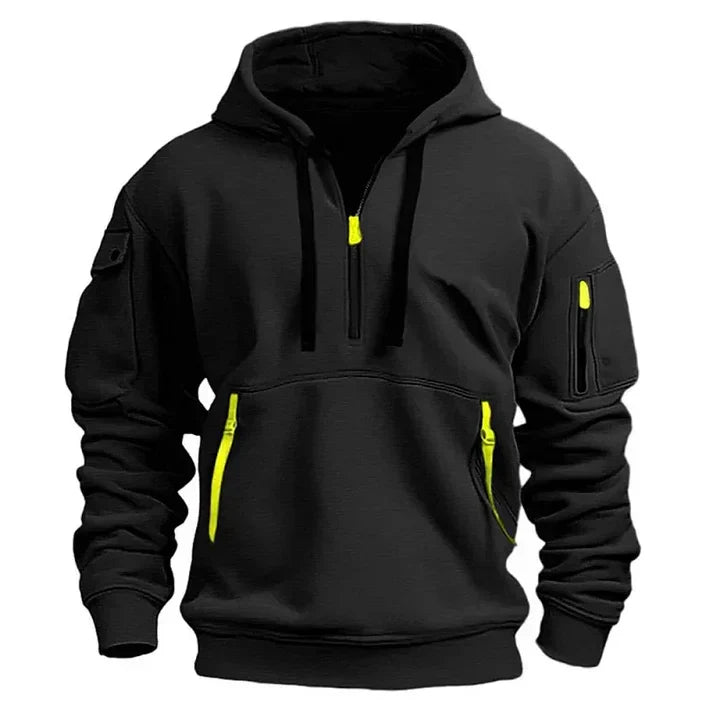 Oscar - Sporty Men's Hooded Sweatshirt with Half Zipper