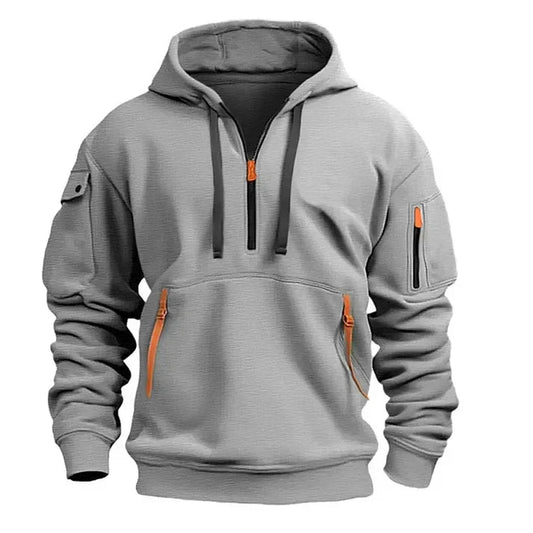 Oscar - Sporty Men's Hooded Sweatshirt with Half Zipper