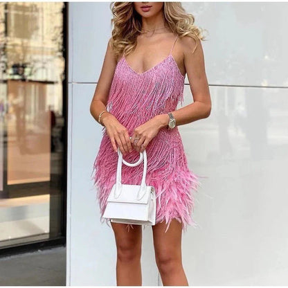 Sequin Cocktail Dress with Feather Trim for Women