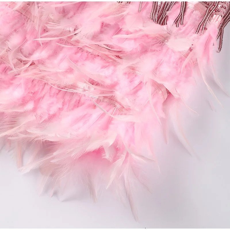 Sequin Cocktail Dress with Feather Trim for Women