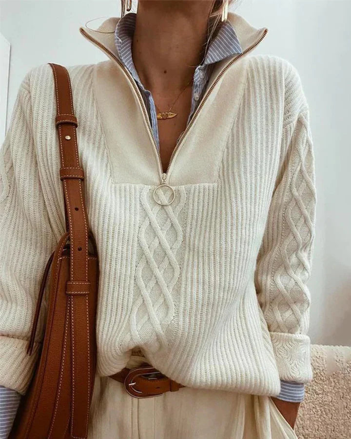 Solid color turtleneck sweater with zipper