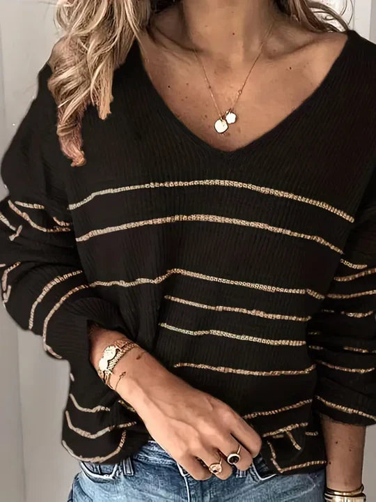 StripeStyle - Striped v-neck sweater