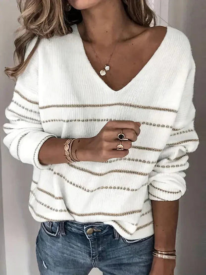 StripeStyle - Striped v-neck sweater