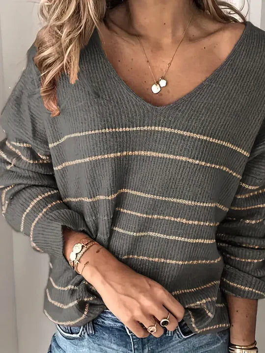 StripeStyle - Striped v-neck sweater