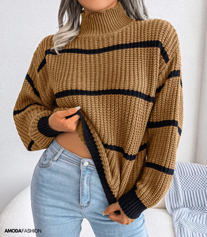 Striped turtleneck sweater