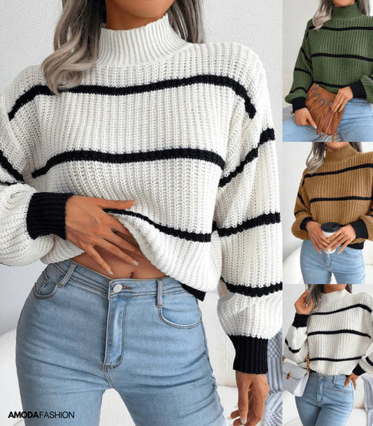 Striped turtleneck sweater